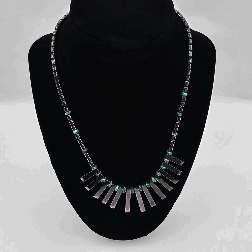 Vintage Hematite and Turquoise Bead Collar Necklace